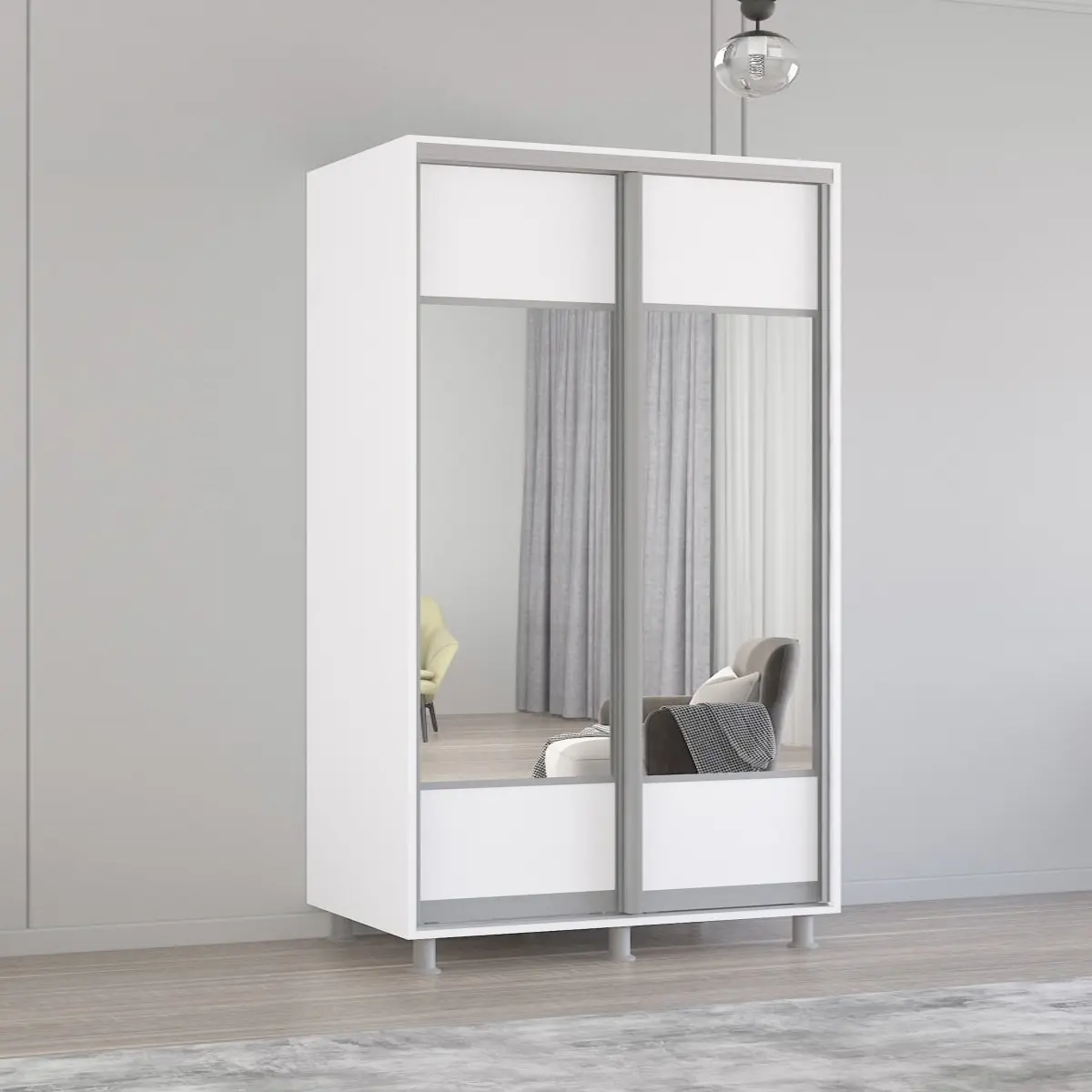 Шкаф-купе Mobildor Aron-P K1 горизонтальный/с зеркалом 160x220x60 (White)