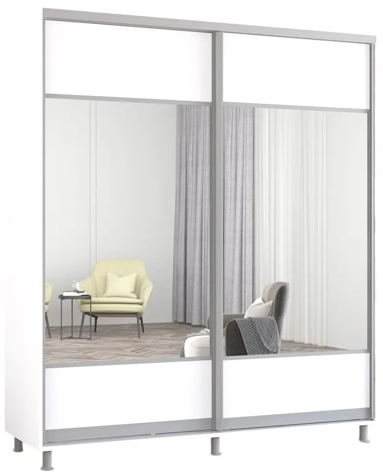 Шкаф-купе Mobildor Aron-P K1 горизонтальный/с зеркалом 190x240x60 (White) - 2