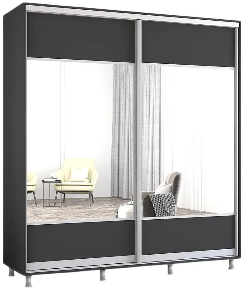 Шкаф-купе Mobildor Aron-P K1 горизонтальный/с зеркалом 200x210x60 (Anthracite) - 2