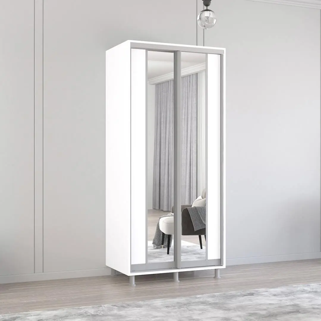 Шкаф-купе Mobildor Aron-P K2 вертикальный/с зеркалом 110x240x60 (White)