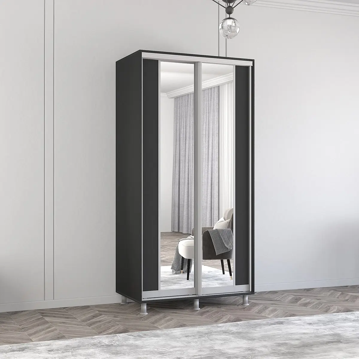 Dulap-cupe Mobildor Aron-P K2 vertical/cu oglinda 120x240x60 (Anthracite)