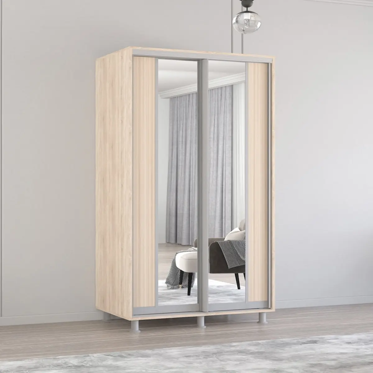 Dulap-cupe Mobildor Aron-P K2 vertical/cu oglinda 150x200x60 (Sonoma Oak)