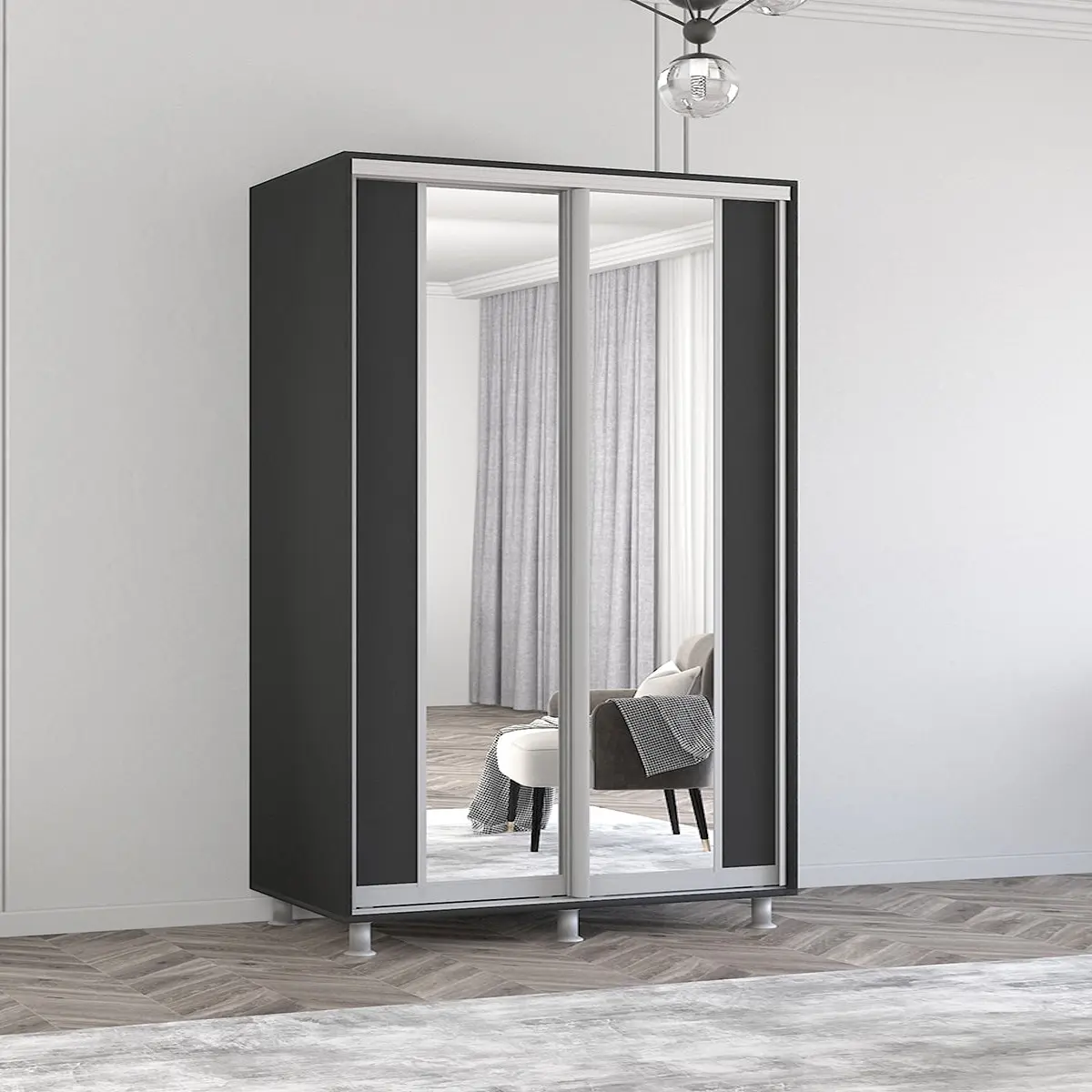 Dulap-cupe Mobildor Aron-P K2 vertical/cu oglinda 160x220x60 (Anthracite)