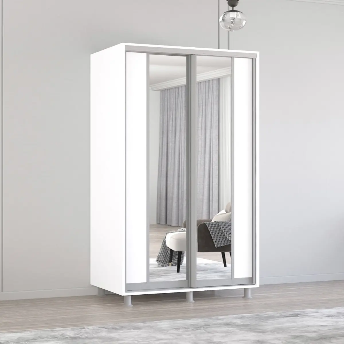 Шкаф-купе Mobildor Aron-P K2 вертикальный/с зеркалом 170x220x60 (White)