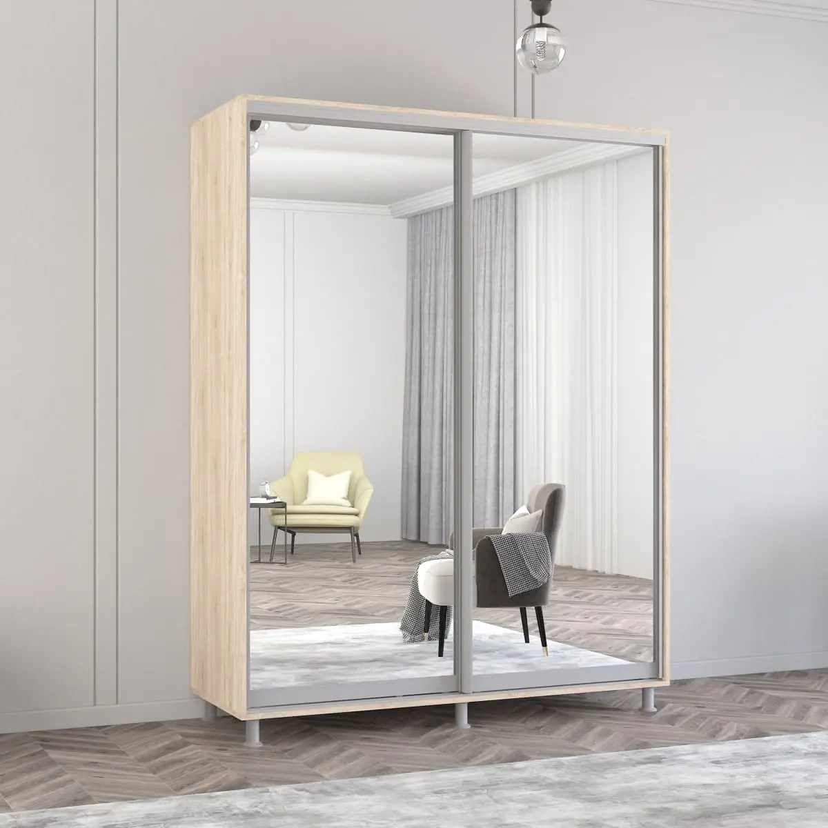 Dulap-cupe Mobildor Aron-S 2 usi oglinda 180x200x60 (Sonoma Oak)