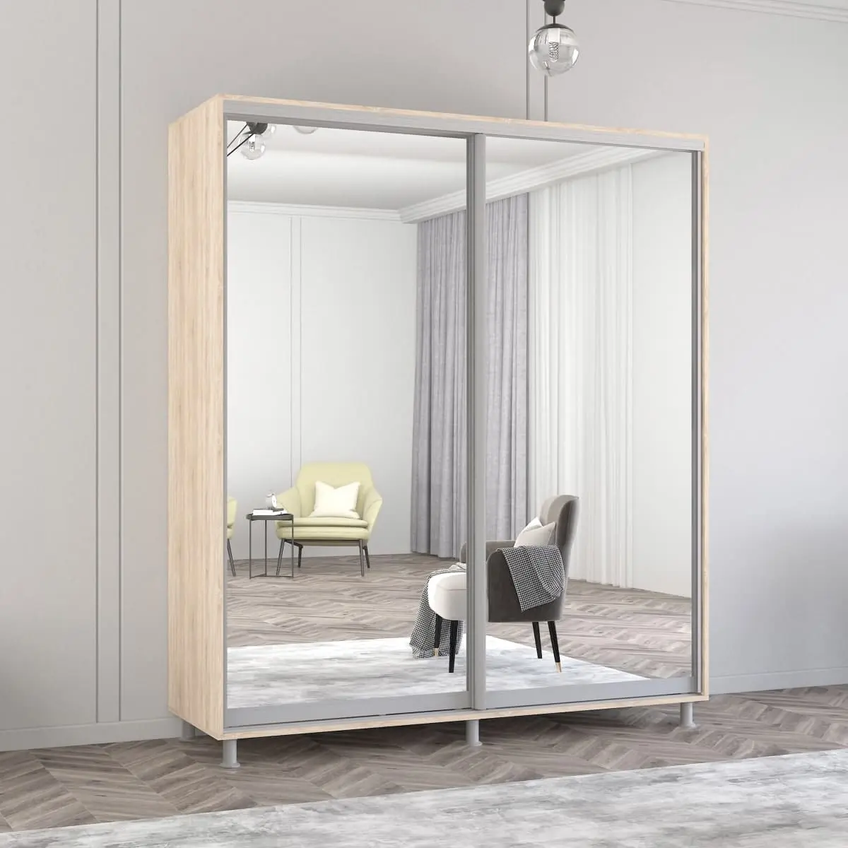 Dulap-cupe Mobildor Aron-S 2 usi oglinda 190x240x60 (Sonoma Oak)