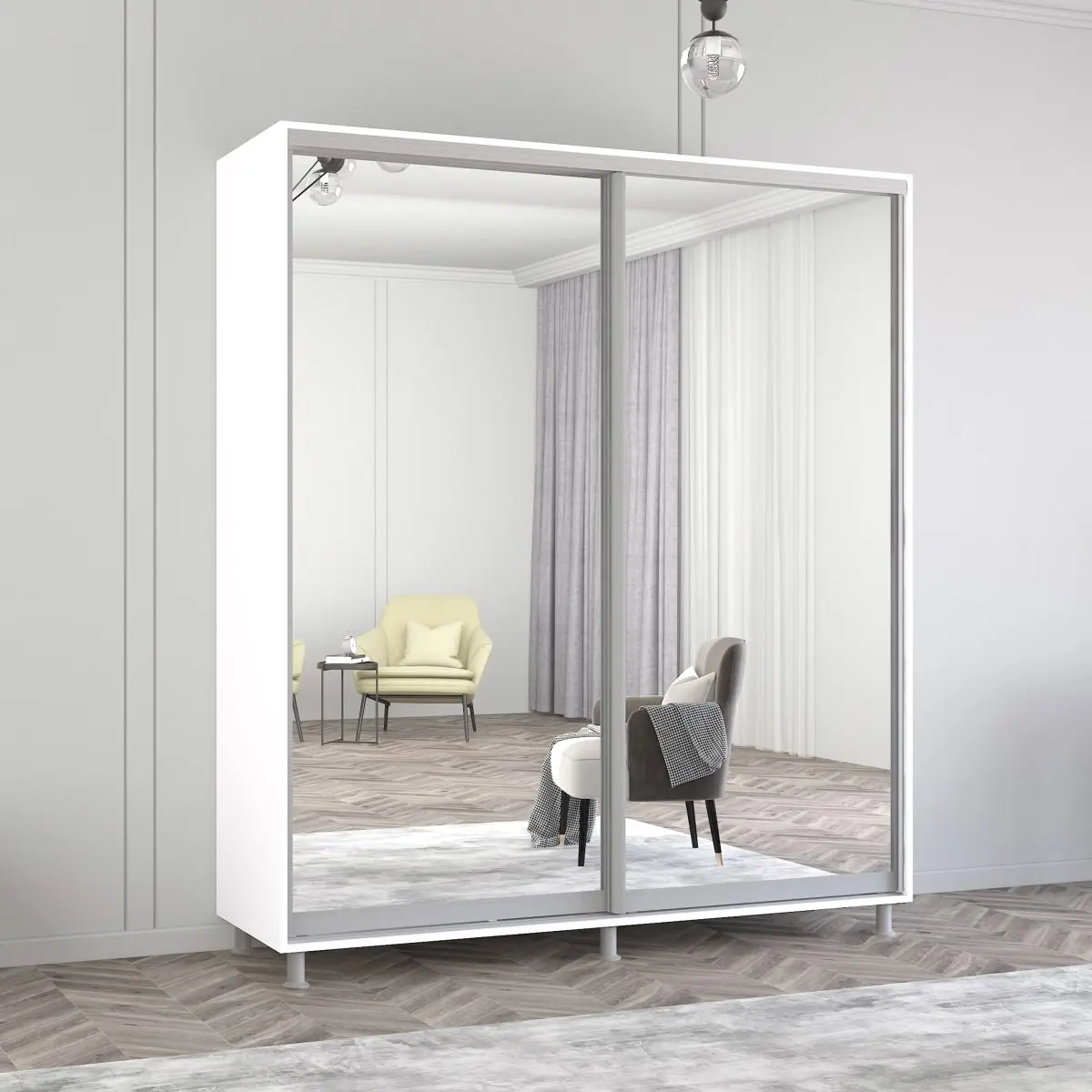 Шкаф-купе Mobildor Aron-S 2 зеркальные двери 200x210x60 (White)