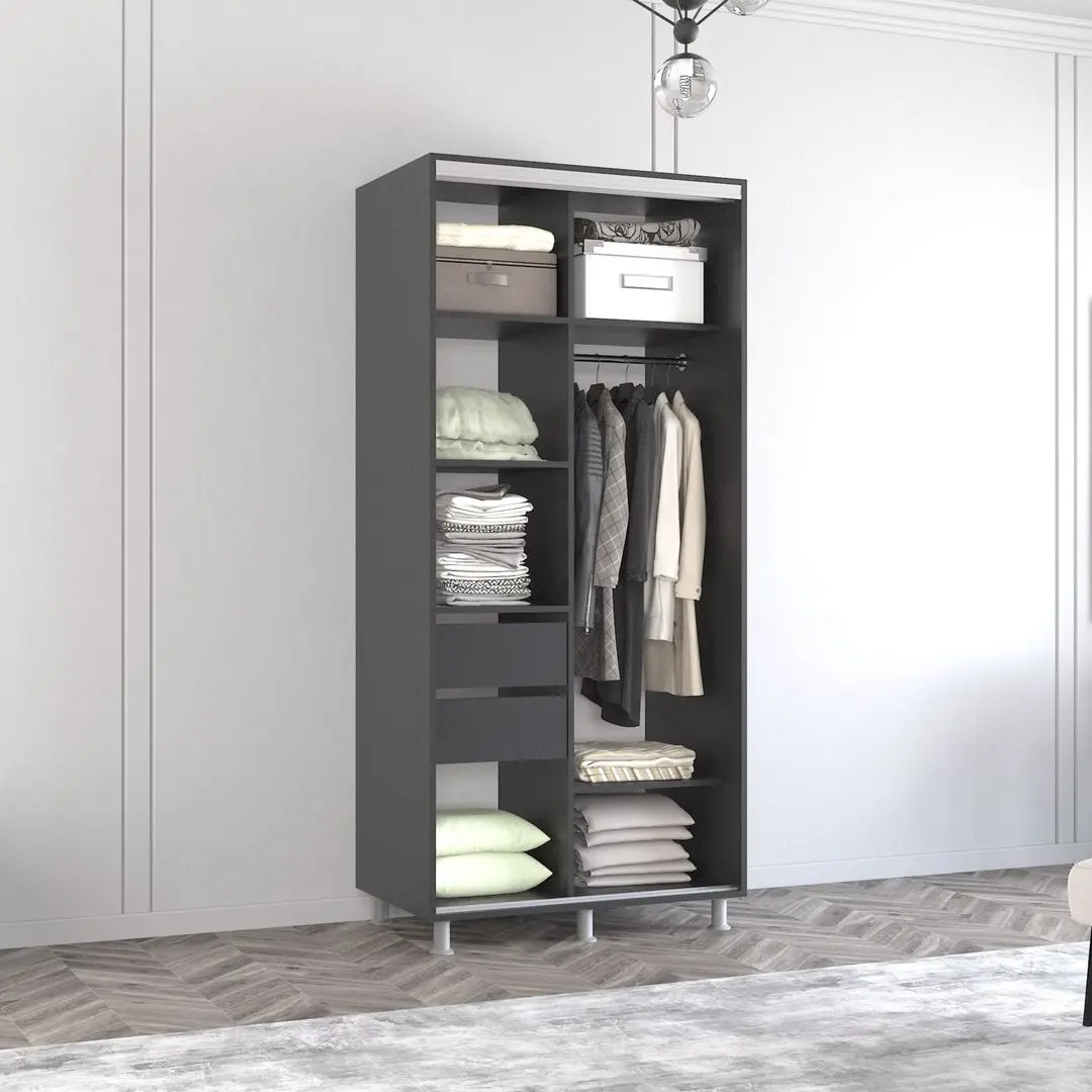 Dulap-cupe Mobildor Aron cu lamele 100x200x60 (Anthracite/White) - 3