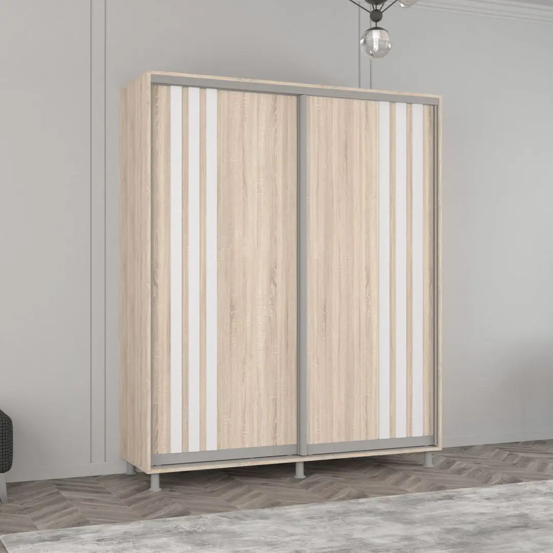 Dulap-cupe Mobildor Aron cu lamele 180x220x60 (Sonoma Oak/White)