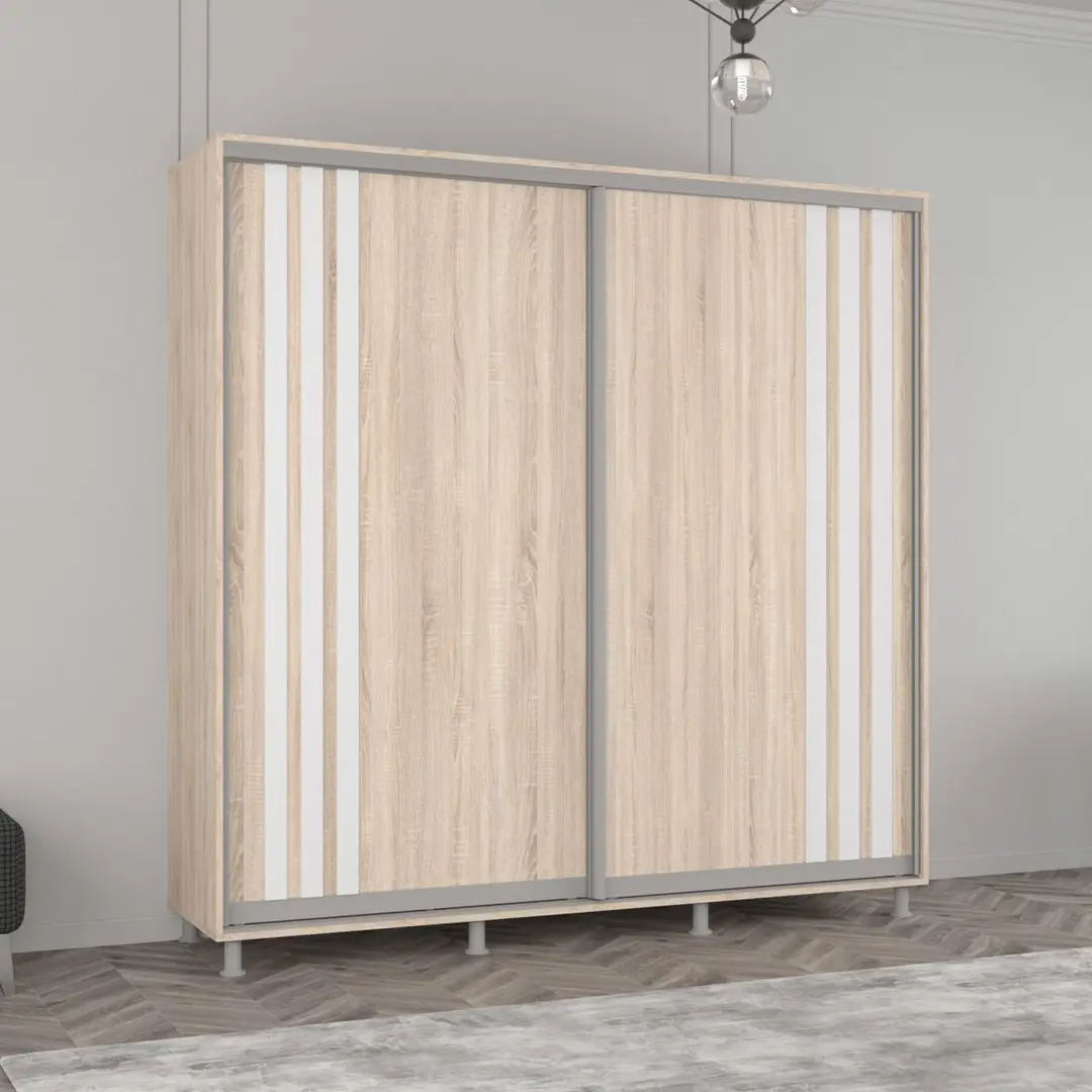Dulap-cupe Mobildor Aron cu lamele 220x200x60 (Sonoma Oak/White)
