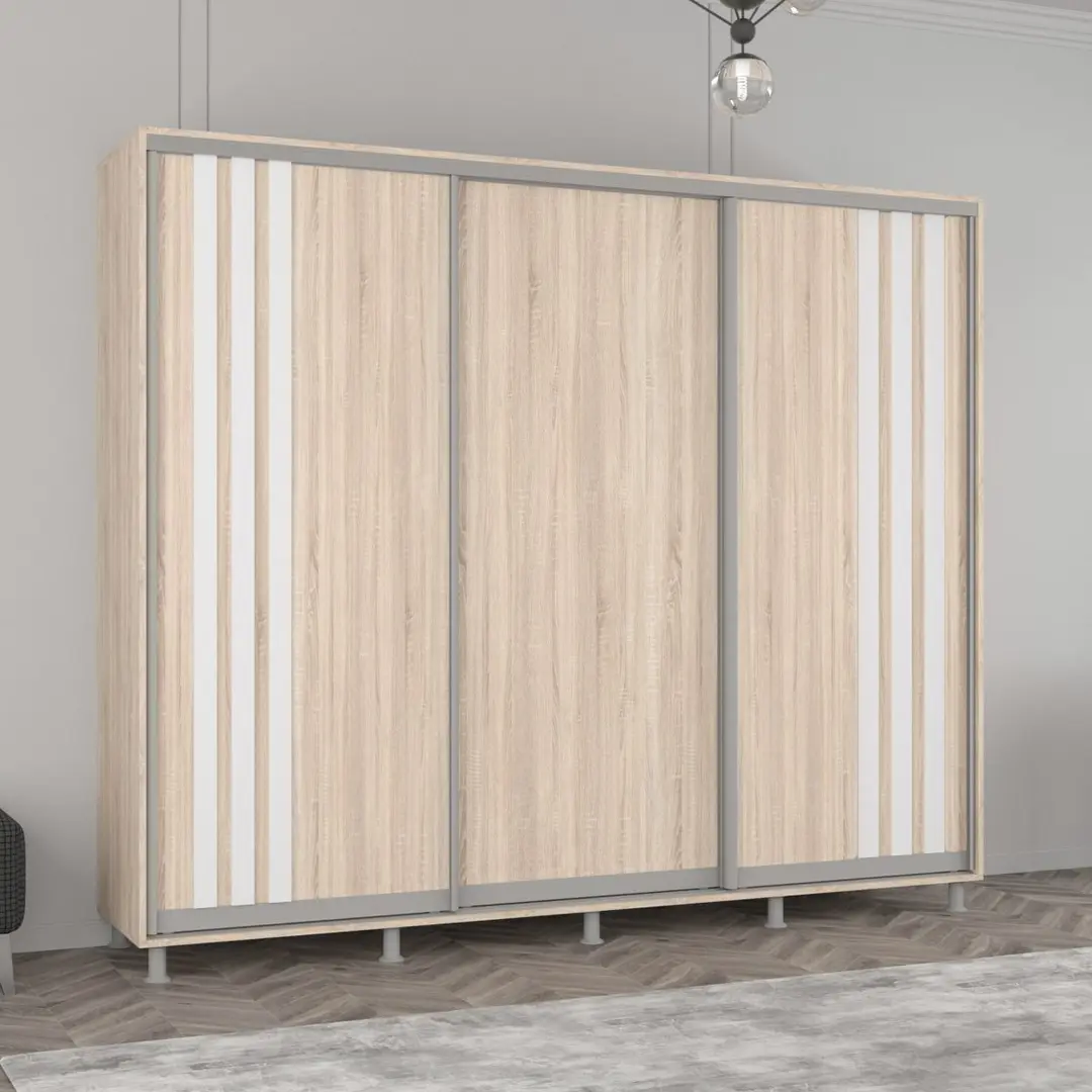 Dulap-cupe Mobildor Aron cu lamele 250x240x60 (Sonoma Oak/White)