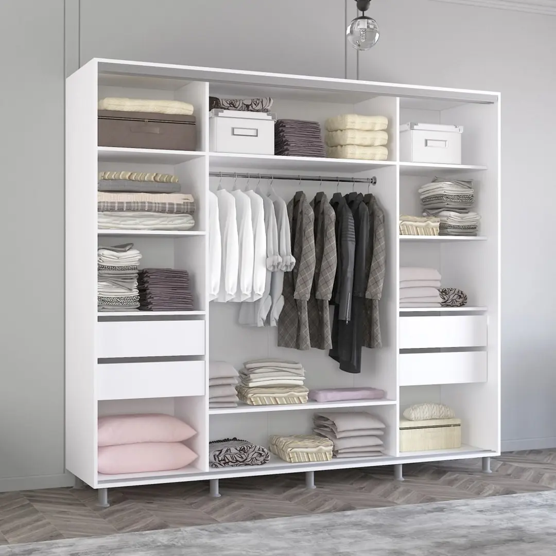 Dulap-cupe Mobildor Aron cu lamele 260x220x60 (White/Sonoma Oak) - 3