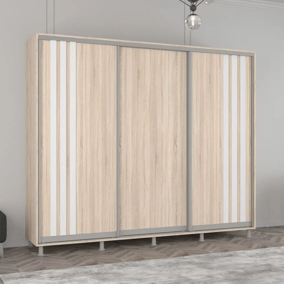 Dulap-cupe Mobildor Aron cu lamele 270x200x60 (Sonoma Oak/White)