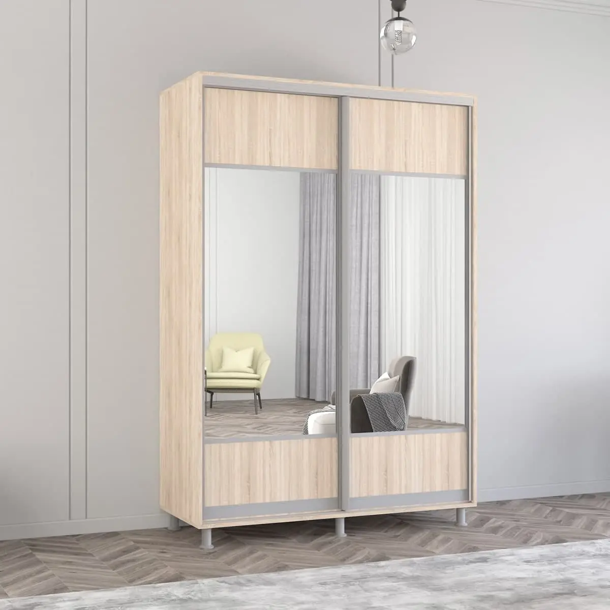 Dulap-cupe Mobildor Aron-S cu oglinda K1 150x240x60 (Sonoma Oak)