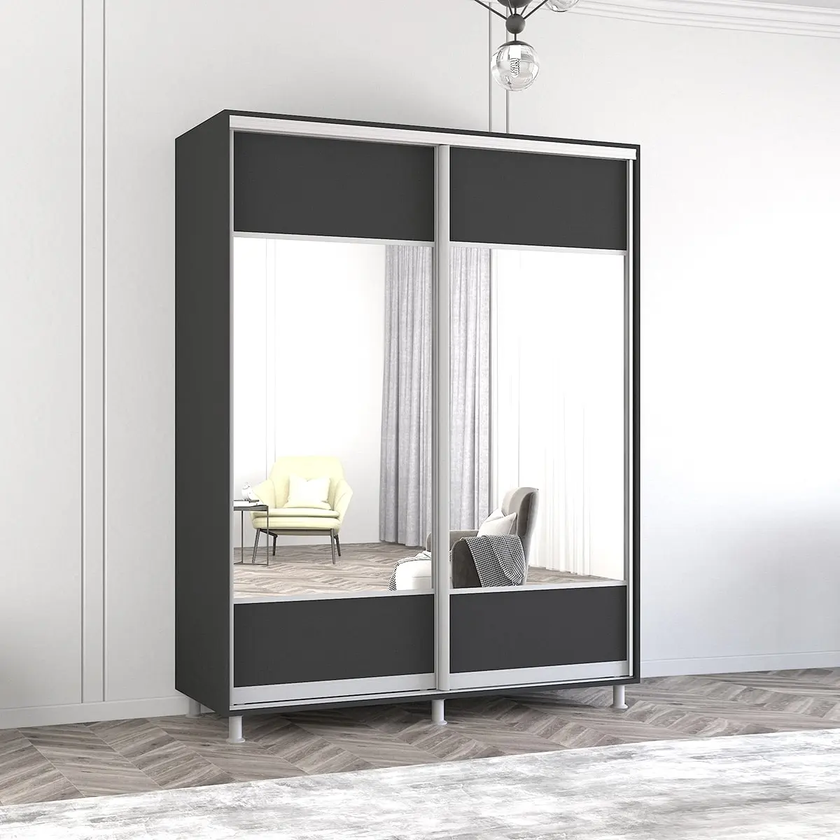 Шкаф-купе Mobildor Aron-S с зеркалом K1 170x240x60 (Anthracite)