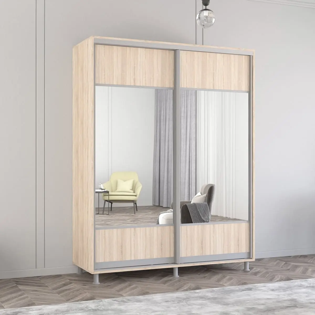 Dulap-cupe Mobildor Aron-S cu oglinda K1 170x240x60 (Sonoma Oaw)