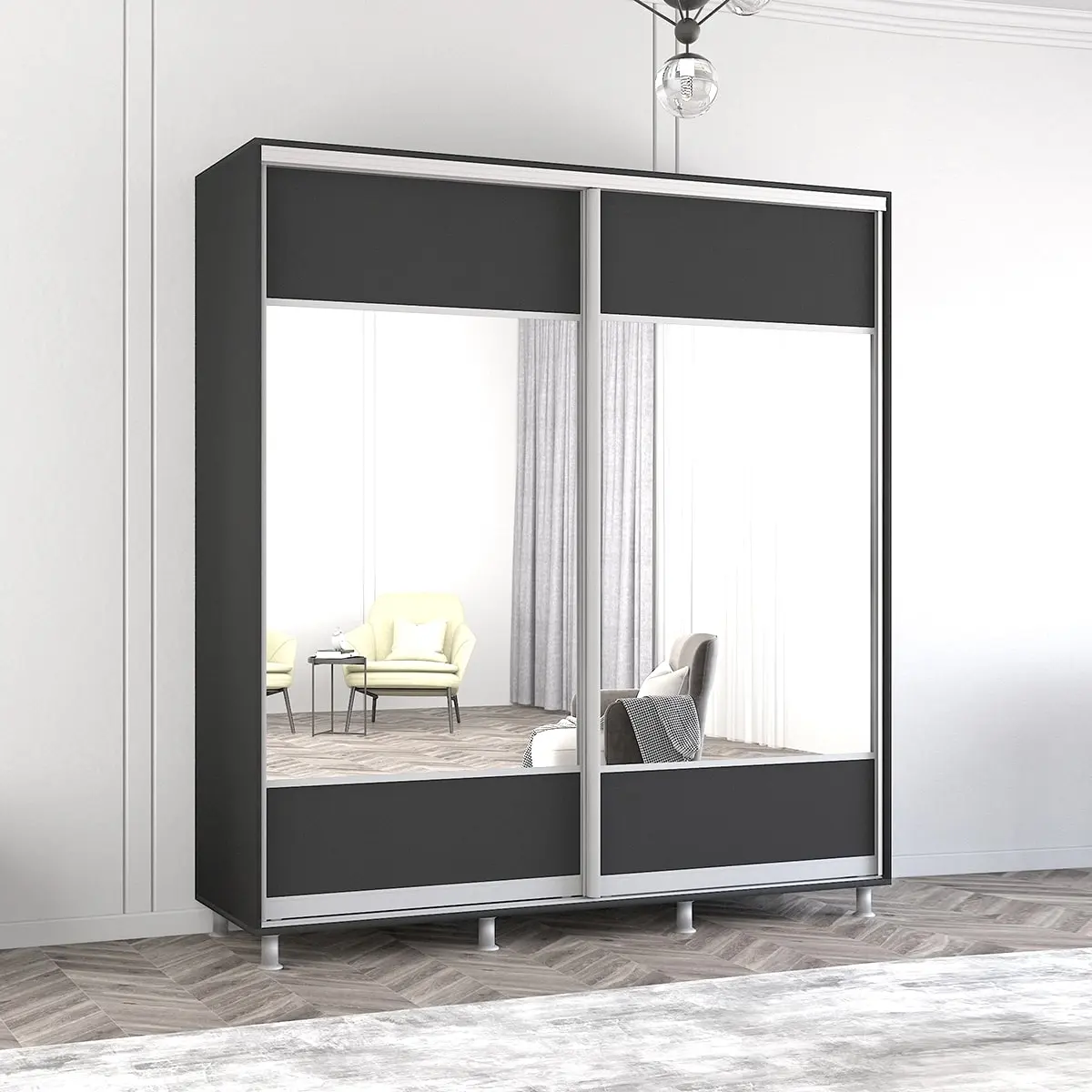 Шкаф-купе Mobildor Aron-S с зеркалом K1 190x220x60 (Anthracite)