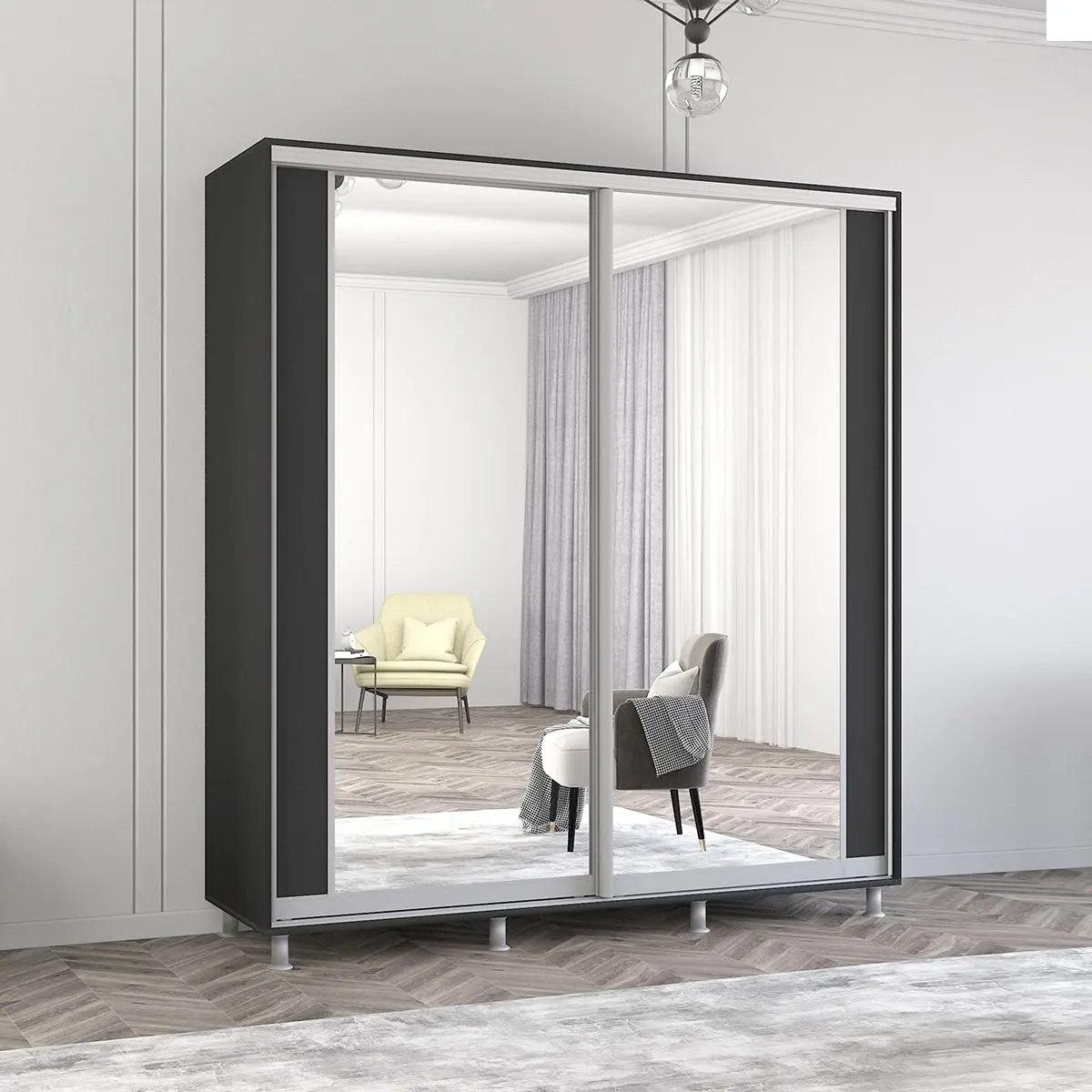 Dulap-cupe Mobildor Aron-S cu oglinda K2 190x240x60 (Anthracite)
