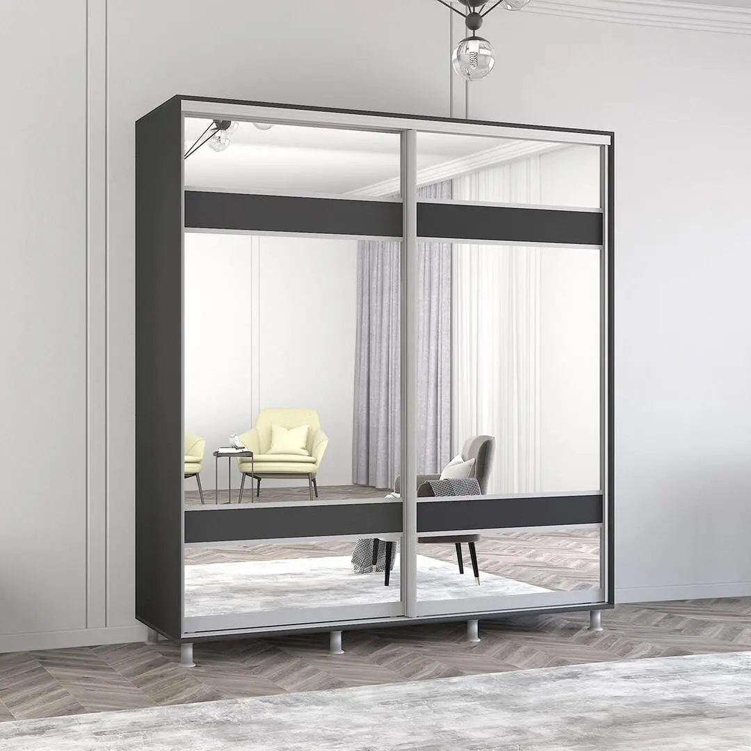 Dulap-cupe Mobildor Aron-S cu oglinda K3 Zebra 190x210x60 (Anthracite)