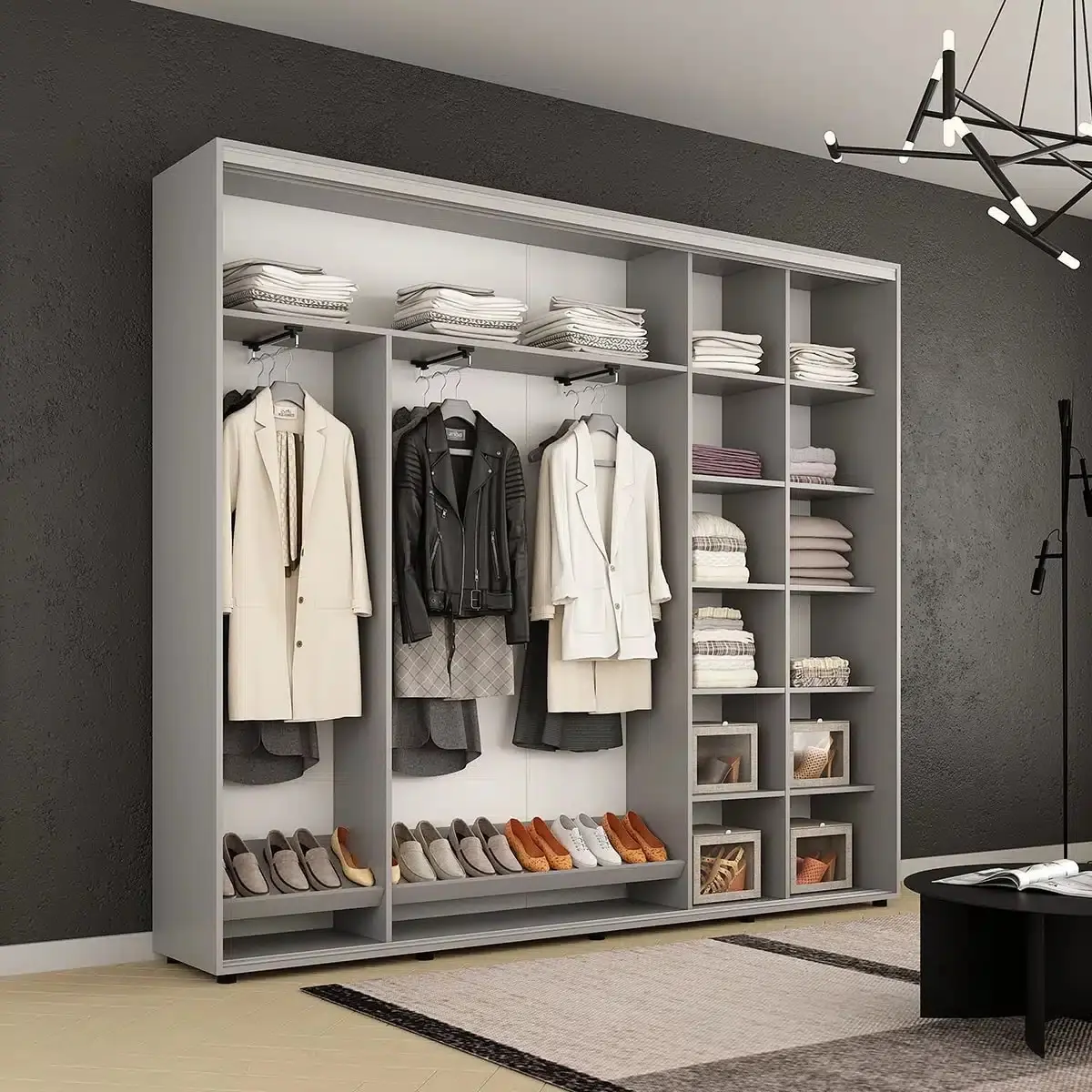 Шкаф-купе Mobildor Compact 1 зеркало/2 ДСП/греческий орнамент 260x220x45 (Gray) - 3