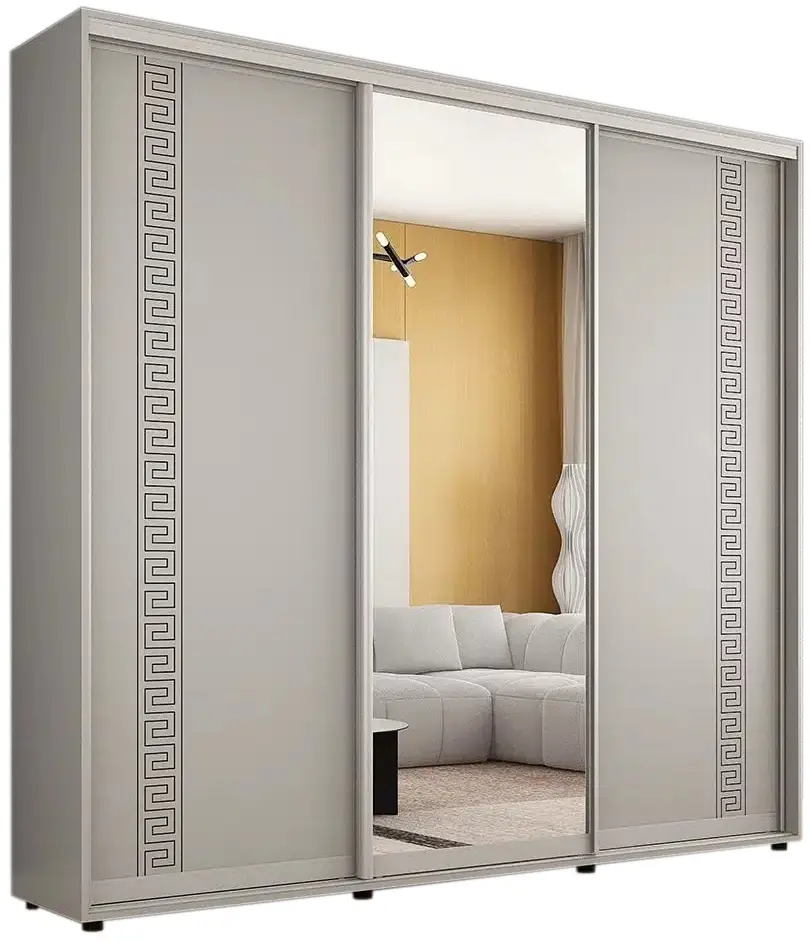 Шкаф-купе Mobildor Compact 1 зеркало/2 ДСП/греческий орнамент 270x220x45 (Gray)