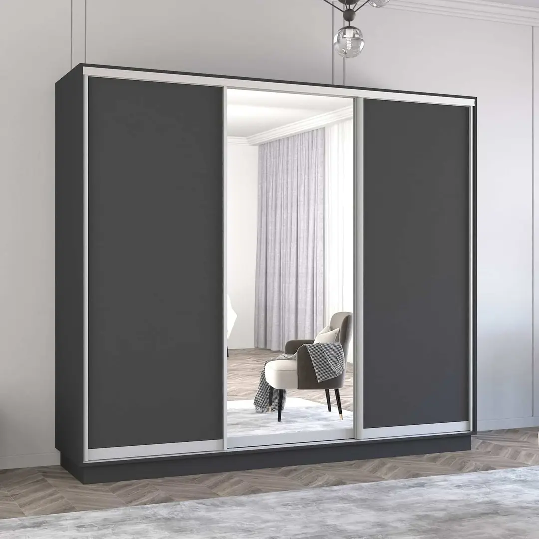 Шкаф-купе Mobildor Fox 1 зеркало/2 ДСП 260x230x60 (Anthracite)