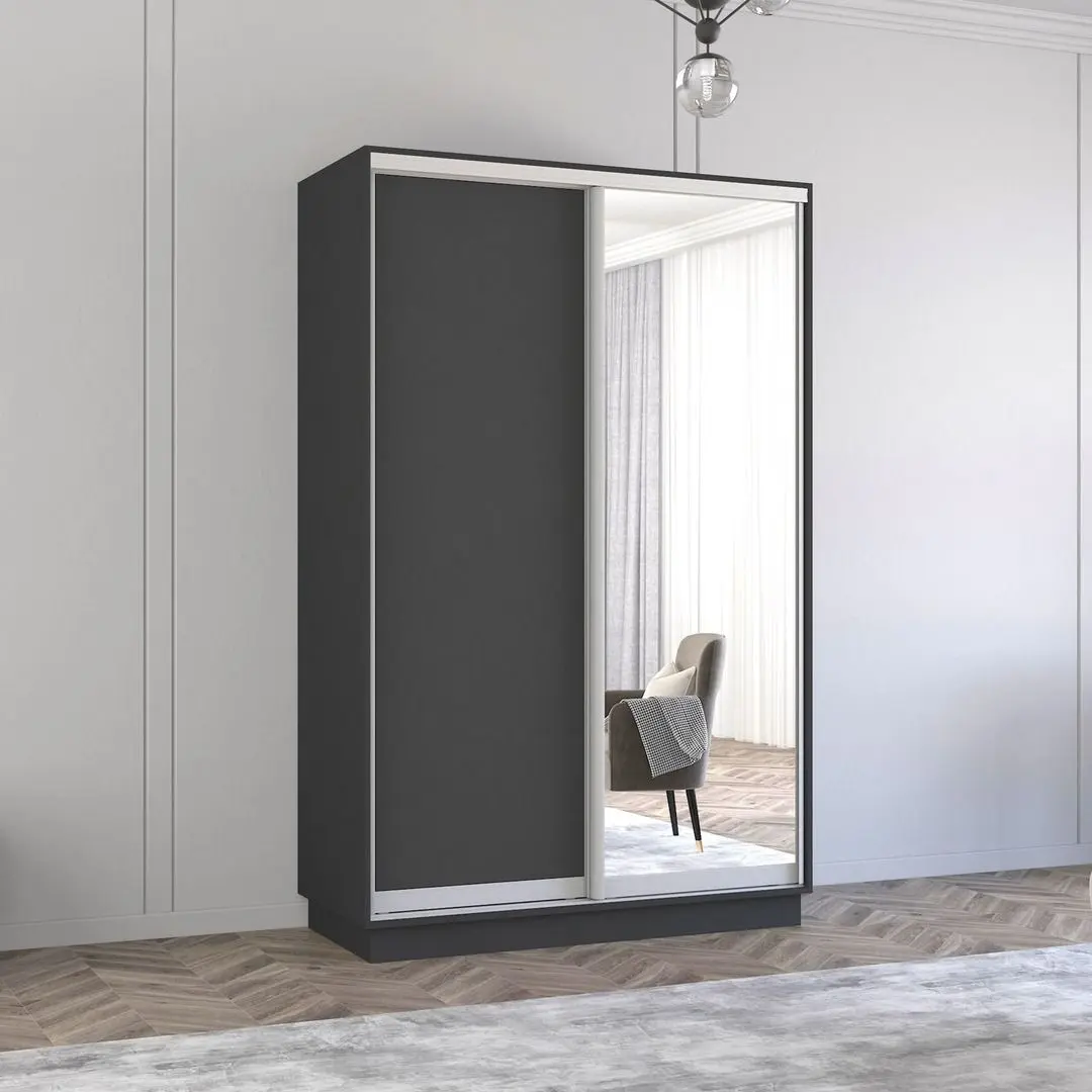 Шкаф-купе Mobildor Fox 2D 1 зеркало/1 ДСП 140x200x60 (Anthracite)