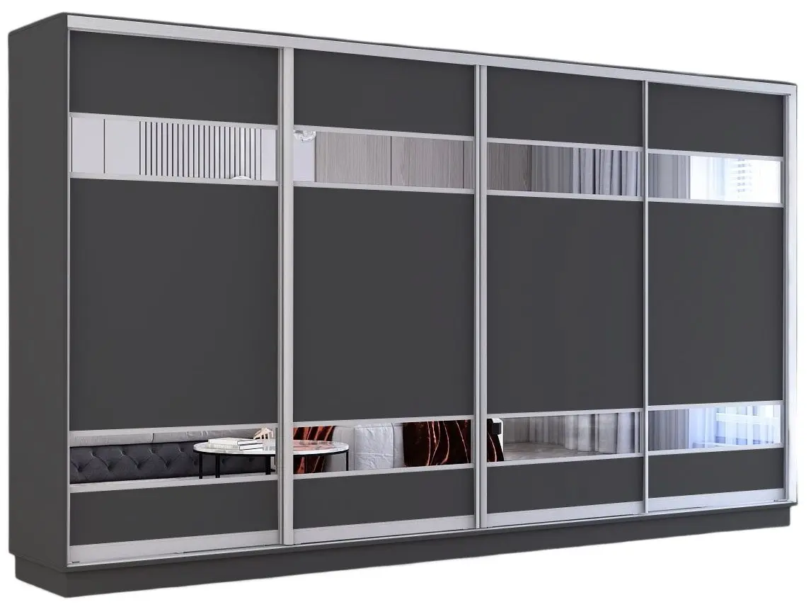 Dulap-cupe Mobildor Fox 4 usi cu elemente din oglinda 370x220x60 (Anthracite)