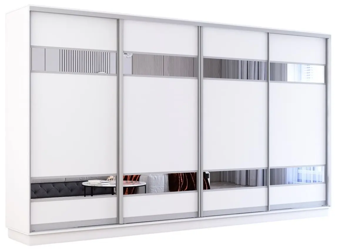 Шкаф-купе Mobildor Fox 4 двери с зеркальными элементами 370x240x60 (White) - 2
