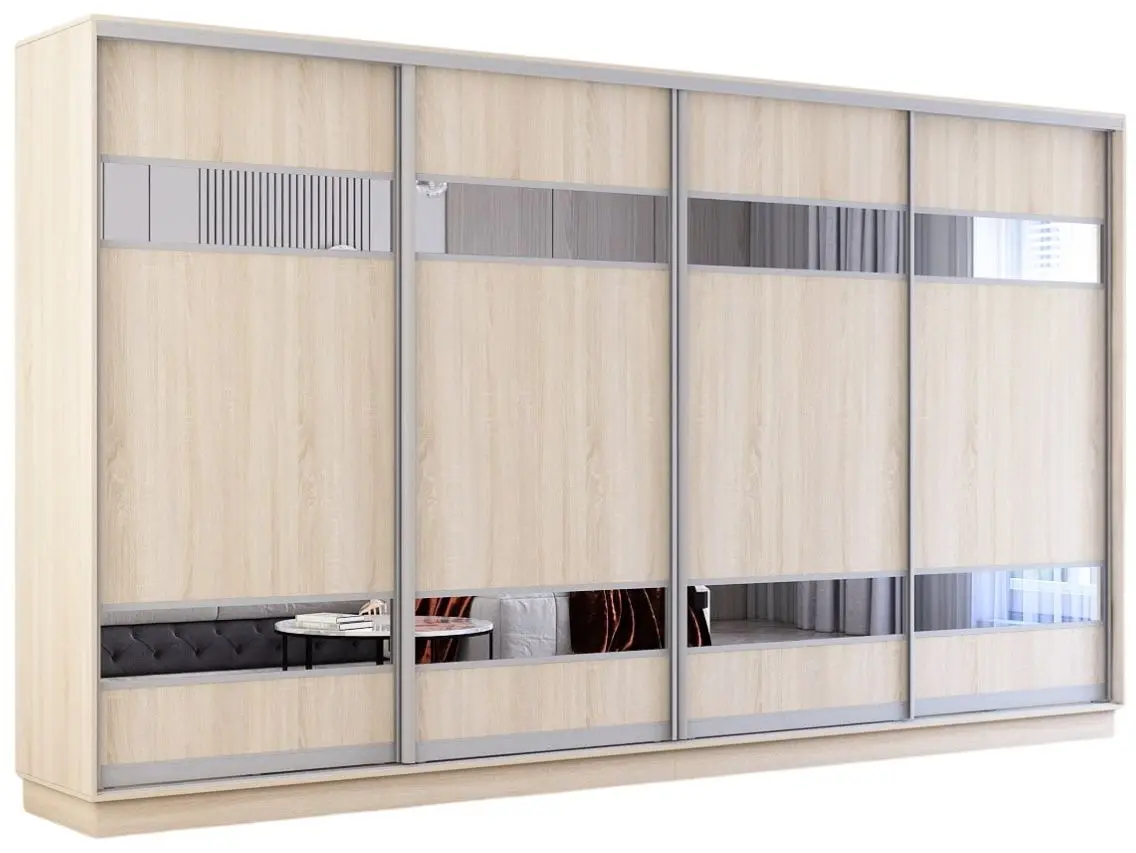 Dulap-cupe Mobildor Fox 4 usi cu elemente din oglinda 400x240x60 (Sonoma Oak) - 2