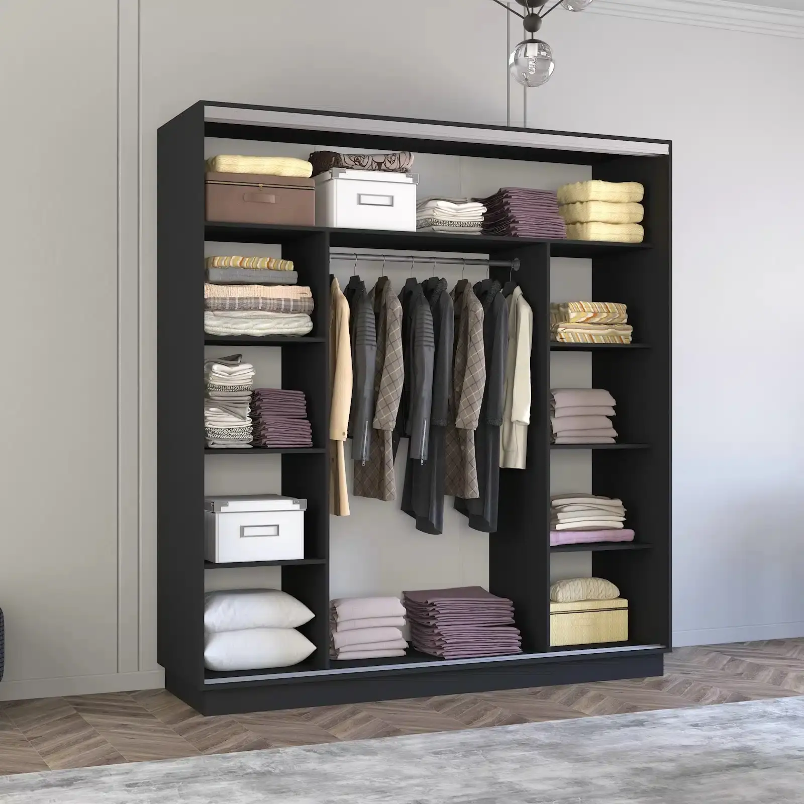 Dulap-cupe Mobildor Fox cu elemente din oglinda 210x220x60 (Anthracite)