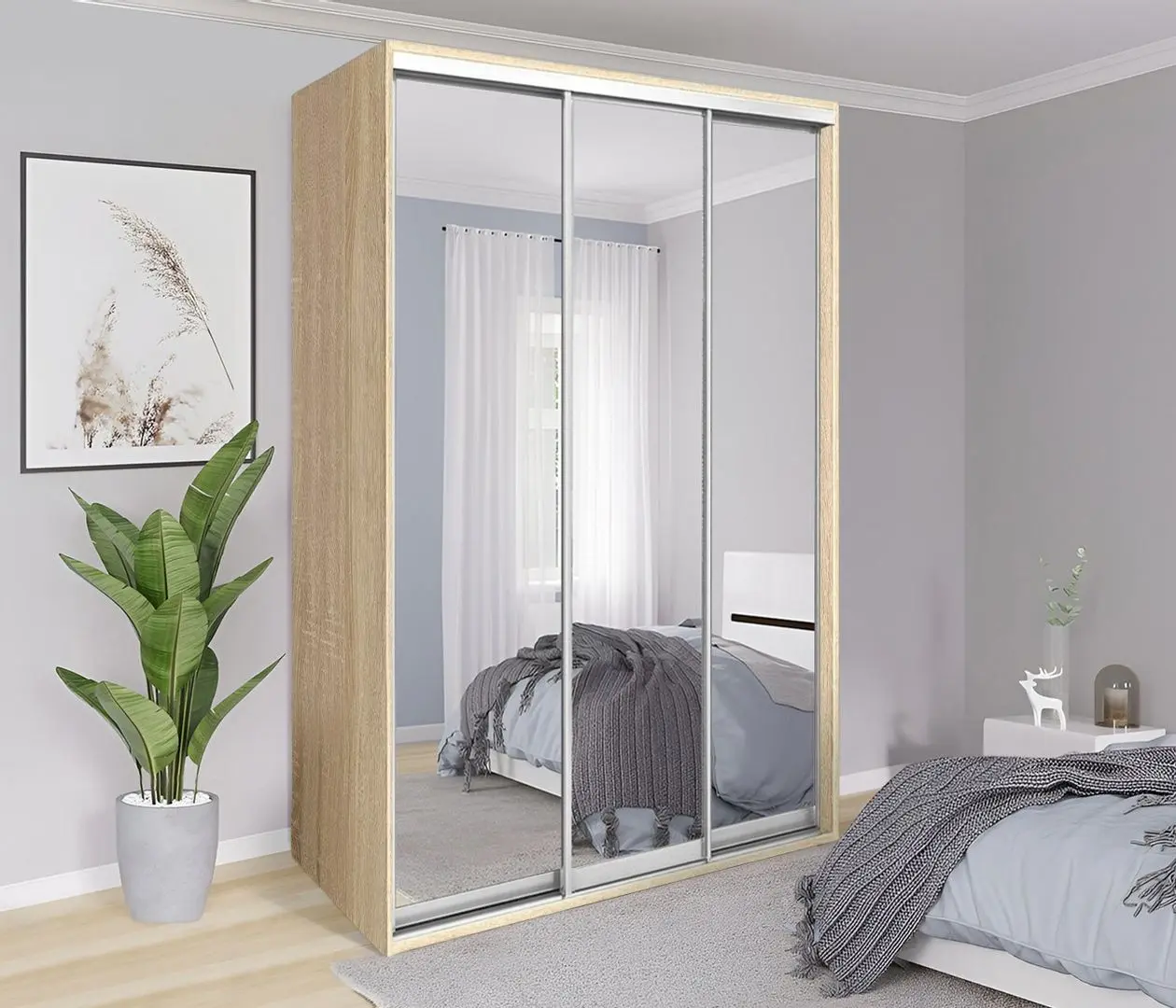 Dulap-cupe Modern Braun Top 3 149x210x60 3 oglinzi (Sonoma Oak)