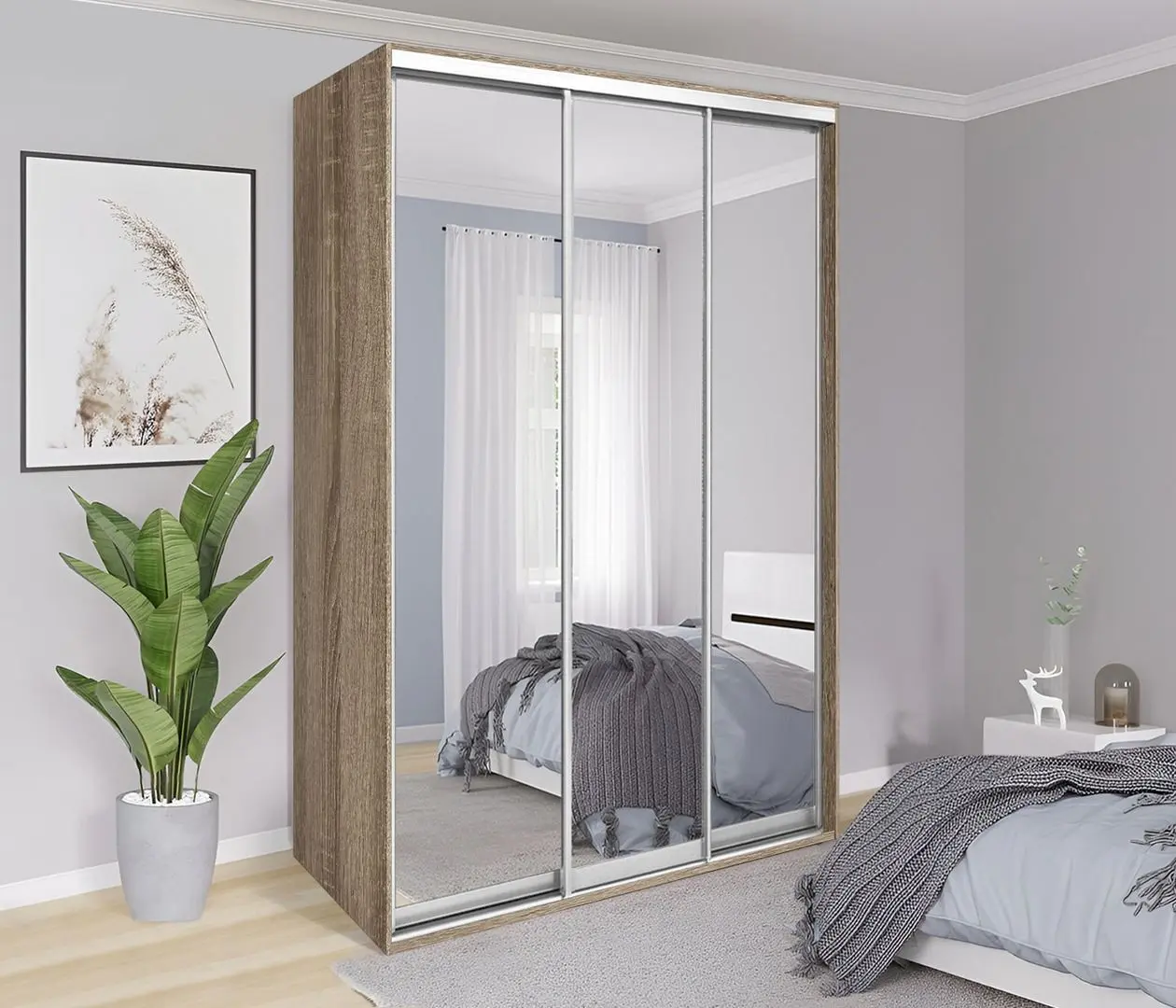 Шкаф-купе Modern Braun Top 3 149x210x60 3 зеркала (Vintage Oak)