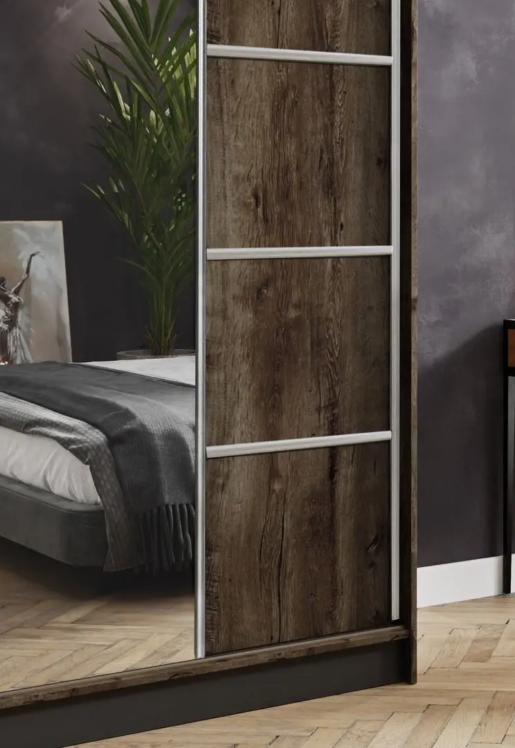 Dulap-cupe Prime Furniture Amo 100x200x62 (Ash Dark/Black/Silver)