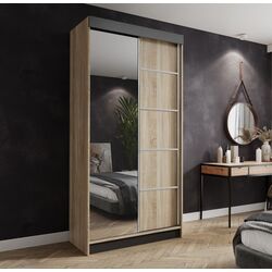 Dulap-cupe Prime Furniture Amo 100x200x62 (Sonoma Oak/Black/Silver)