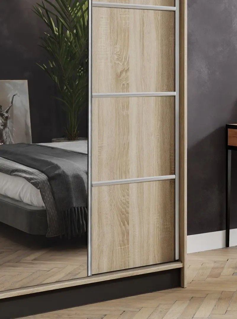 Dulap-cupe Prime Furniture Amo 100x200x62 (Sonoma Oak/Black/Silver)