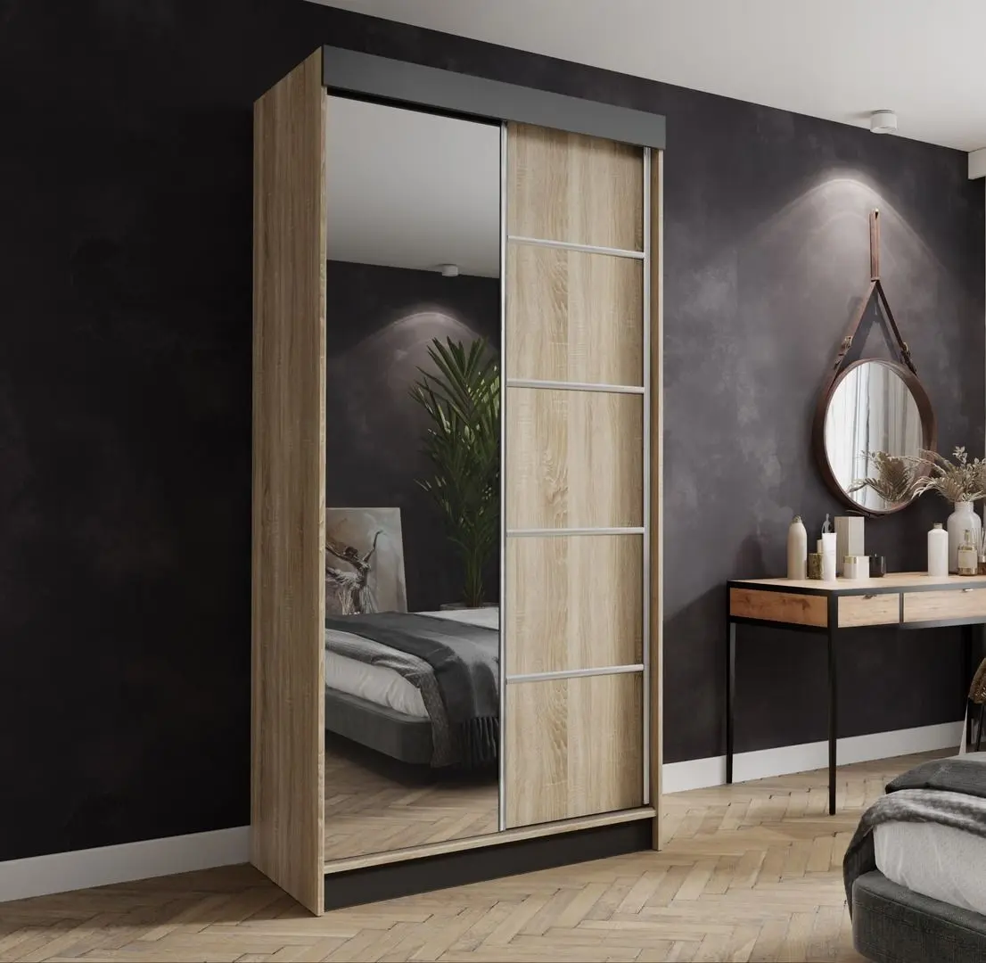 Dulap-cupe Prime Furniture Amo 100x200x62 (Sonoma Oak/Black/Silver)