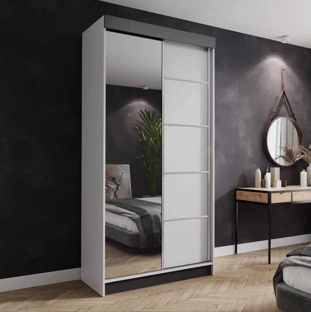 Dulap-cupe Prime Furniture Amo 100x200x62 (White/Black/Silver)