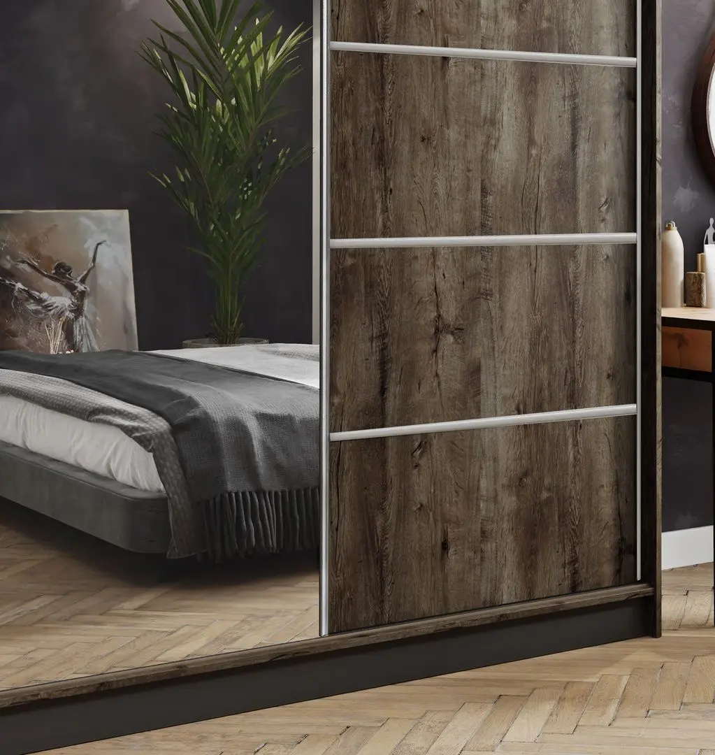 Dulap-cupe Prime Furniture Amo 150x200x62 (Ash Dark/Black/Silver)