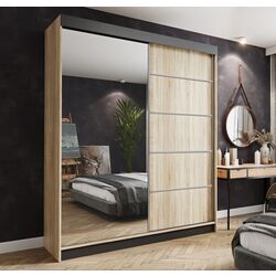 Dulap-cupe Prime Furniture Amo 150x200x62 (Sonoma Oak/Black/Silver)