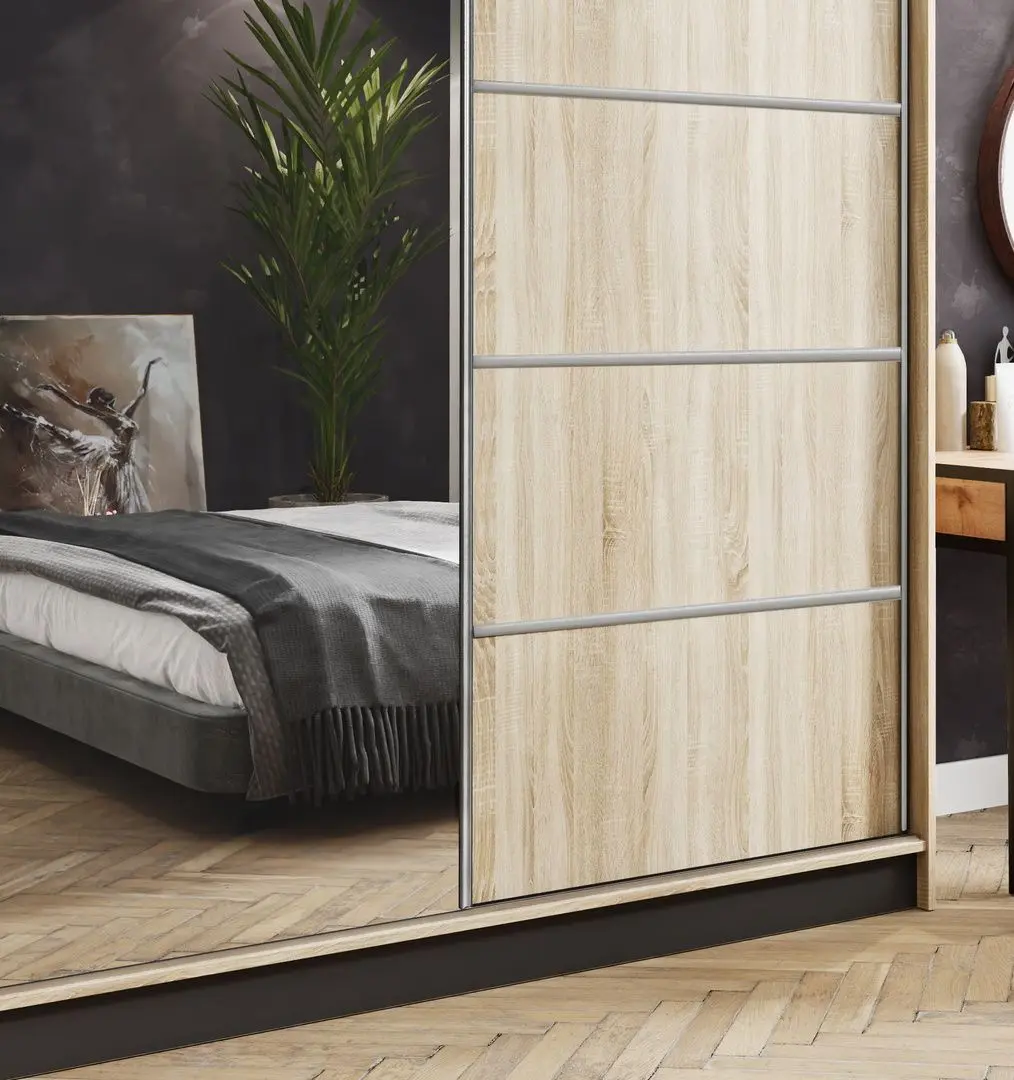 Шкаф-купе Prime Furniture Amo 150x200x62 (Sonoma Oak/Black/Silver)
