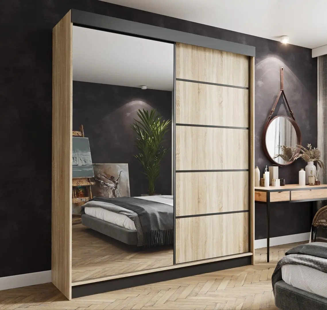 Dulap-cupe Prime Furniture Amo 150x200x62 (Sonoma Oak/Black)