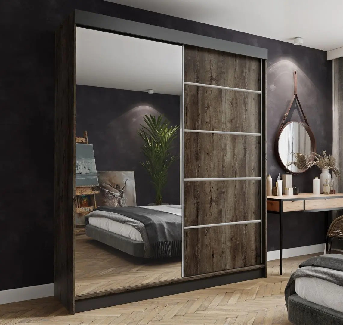 Dulap-cupe Prime Furniture Amo 200x200x62 (Ash Dark/Black/Silver)