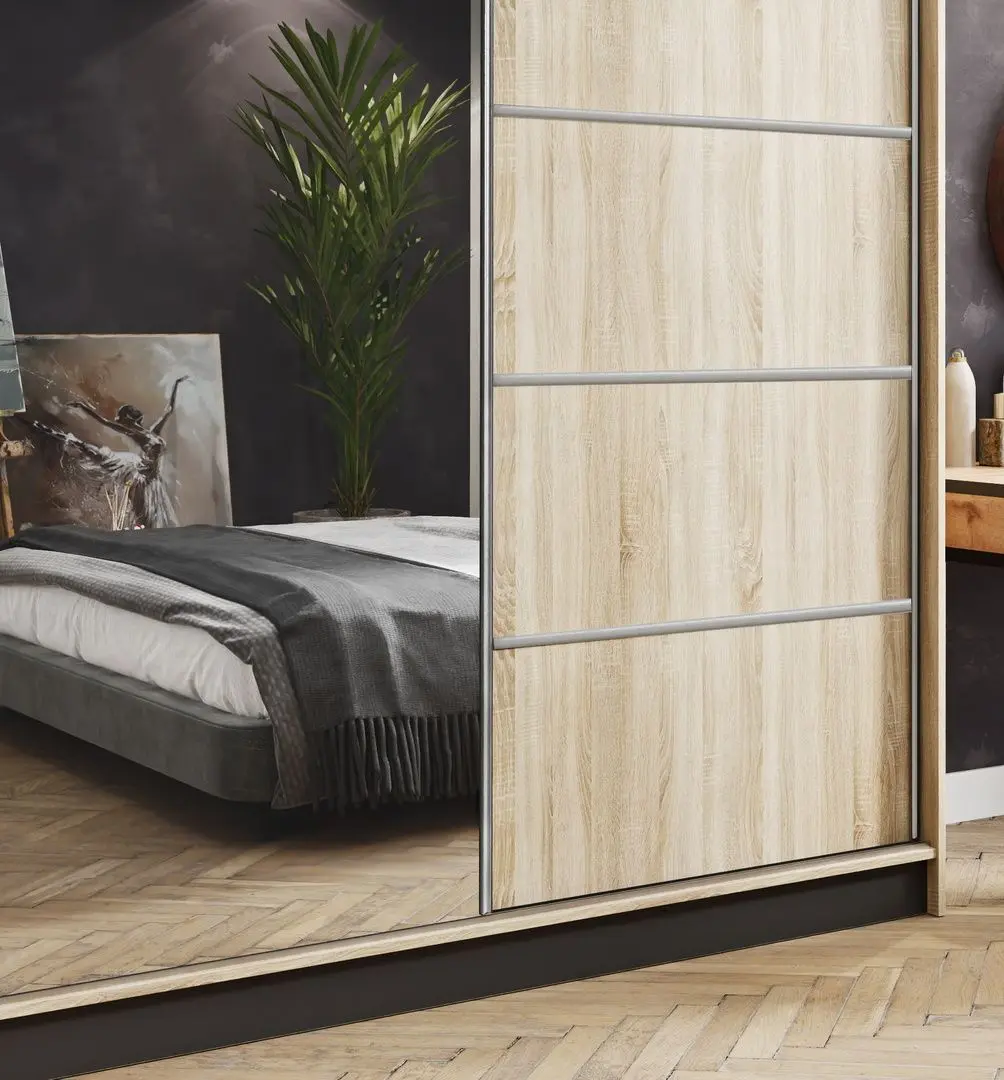 Dulap-cupe Prime Furniture Amo 200x200x62 (Sonoma Oak/Black/Silver)