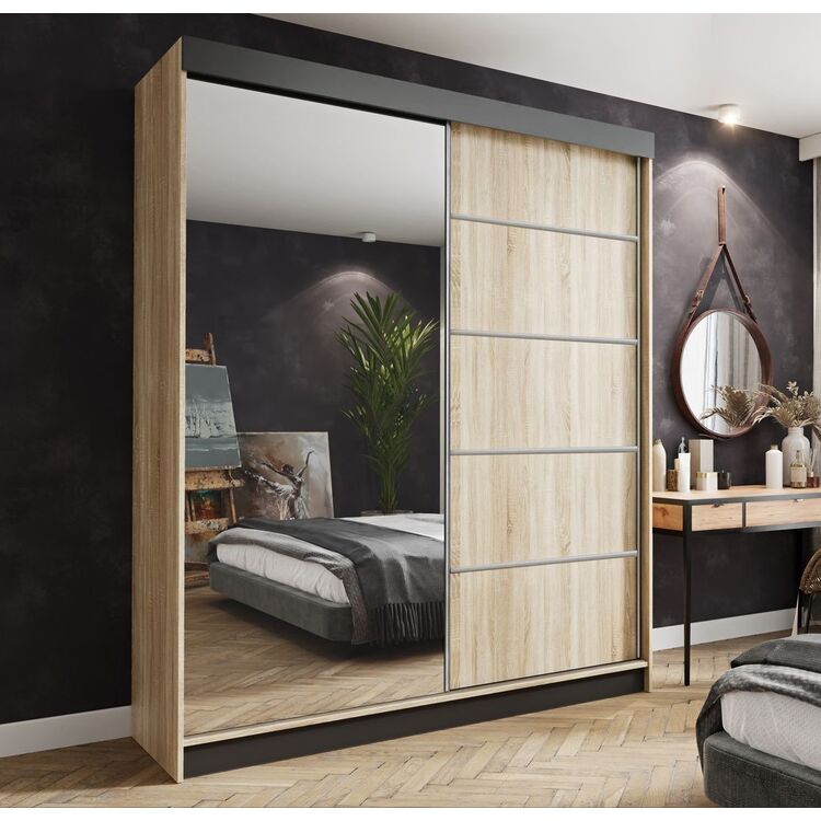 Dulap-cupe Prime Furniture Amo 200x200x62 (Sonoma Oak/Black/Silver)