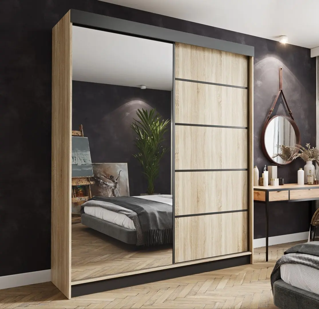 Dulap-cupe Prime Furniture Amo 200x200x62 (Sonoma Oak/Black)