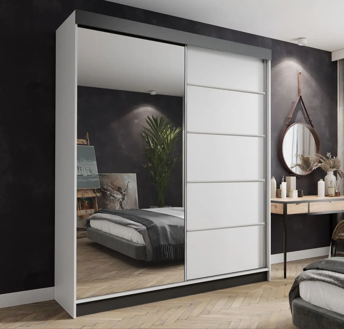 Dulap-cupe Prime Furniture Amo 200x200x62 (White/Black/Silver)