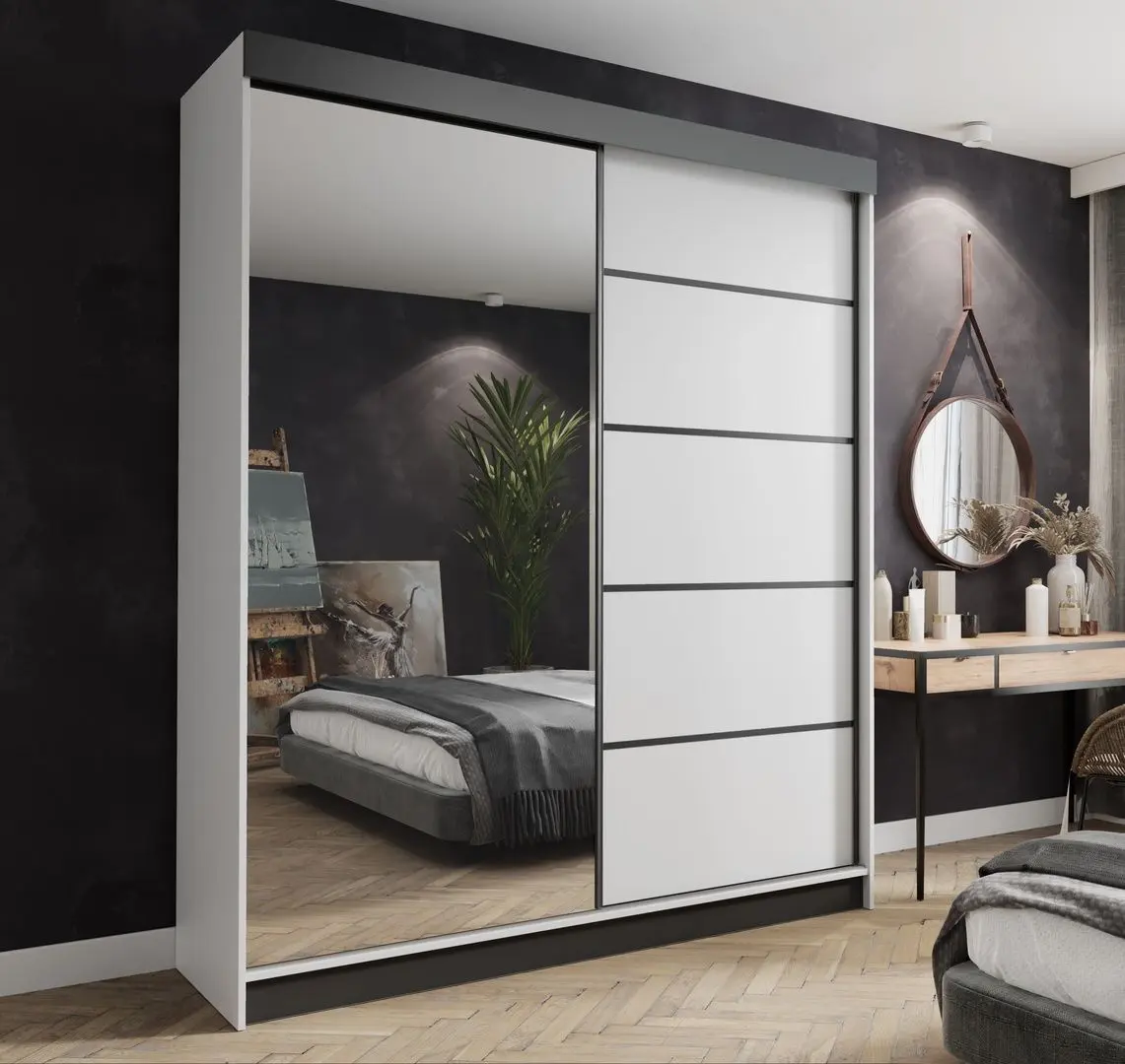 Dulap-cupe Prime Furniture Amo 200x200x62 (White/Black)