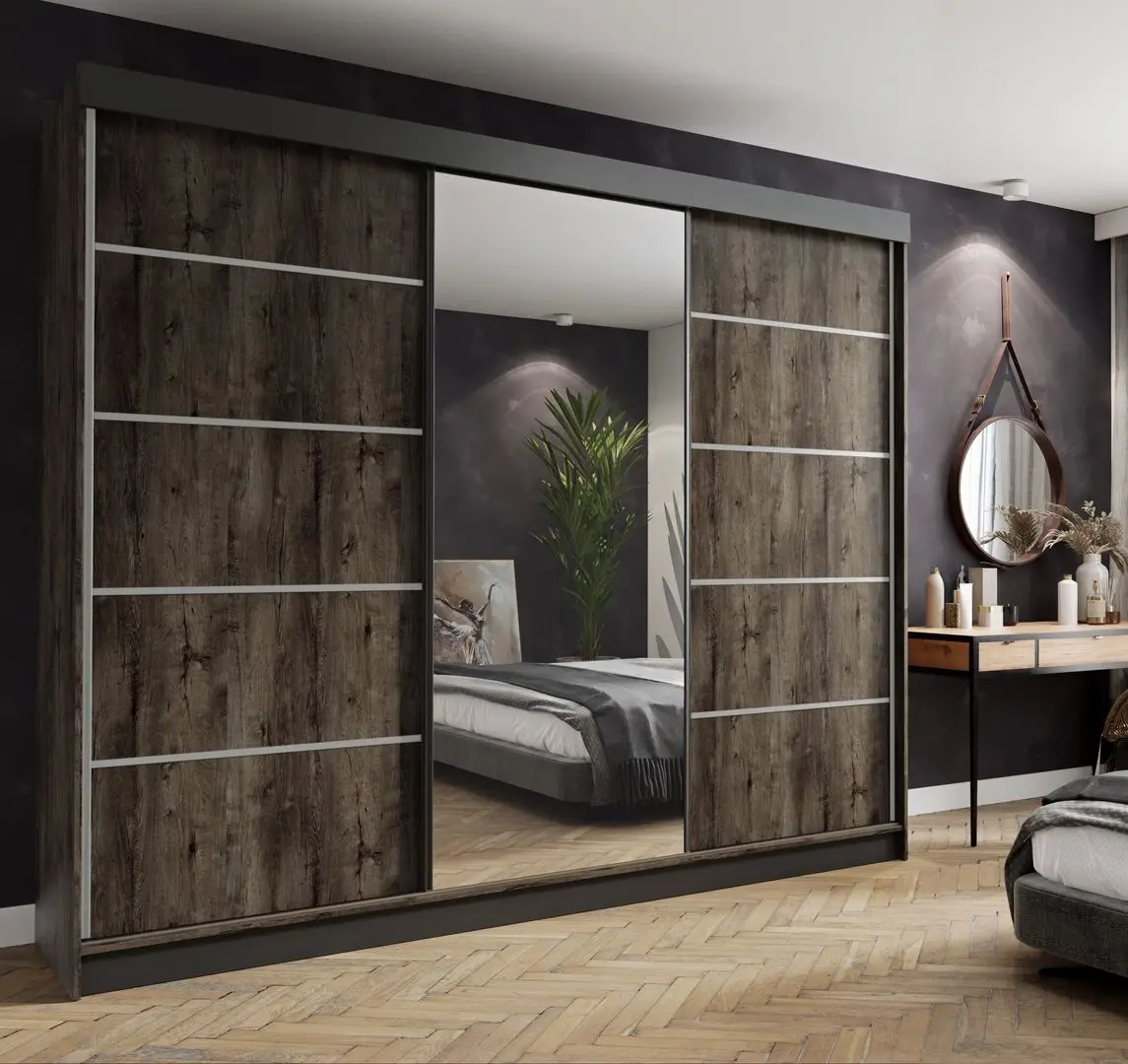 Dulap-cupe Prime  Furniture Amo 250x200x62 (Ash Dark/Black/Silver)