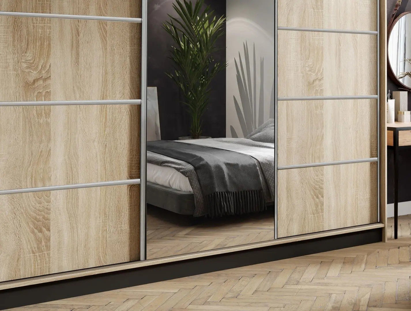 Dulap-cupe Prime Furniture Amo 250x200x62 (Sonoma Oak/Black/Silver)